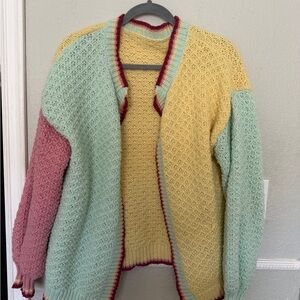 Pastel Colorblock Open-Front Women's Sweater Cardigan